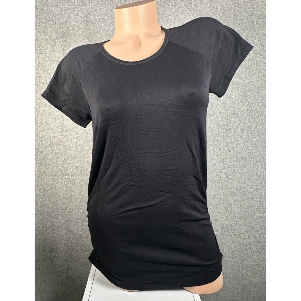 Athleta Medium Top Speedlight Tee Womens Black Stretch Short Sleeve Maternity?